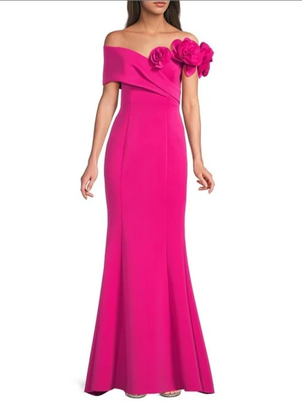 Eliza J Dress Off The Shoulder Flower Applique Mermaid Dress Size 8 (Snag)